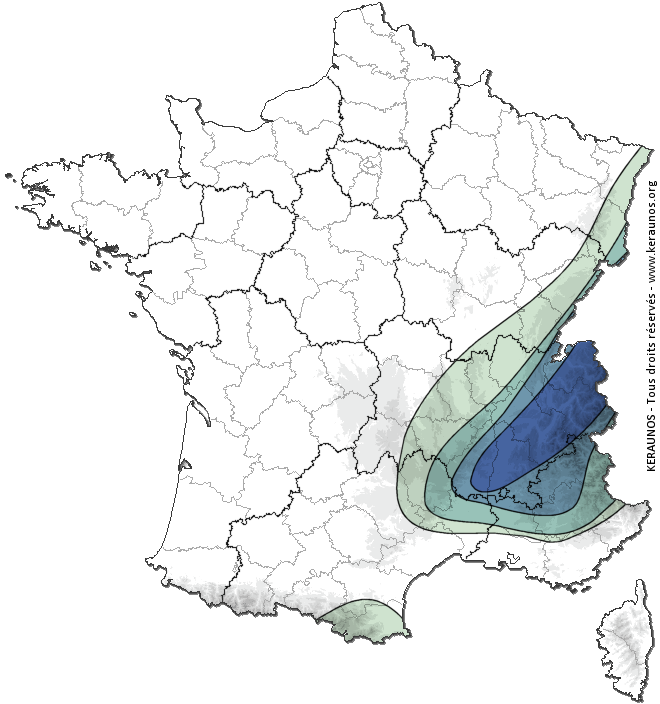 Carte de probabilité d'activité de foudre intense