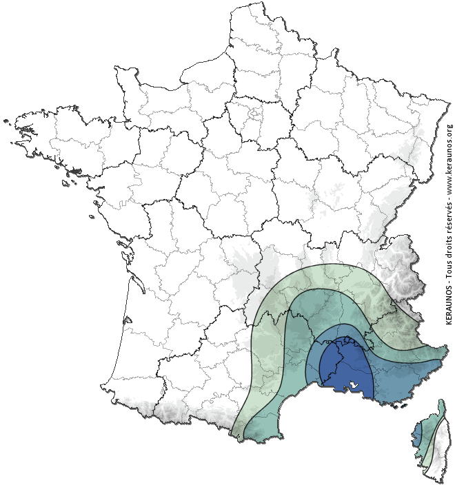 Carte de probabilité d'activité de foudre intense
