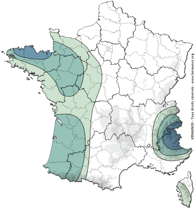 Carte de probabilité d'activité de foudre intense