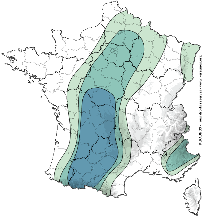 Carte de probabilité d'activité de foudre intense