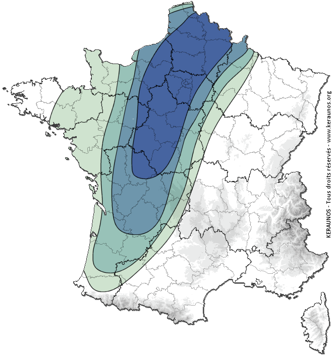 Carte de probabilité d'activité de foudre intense