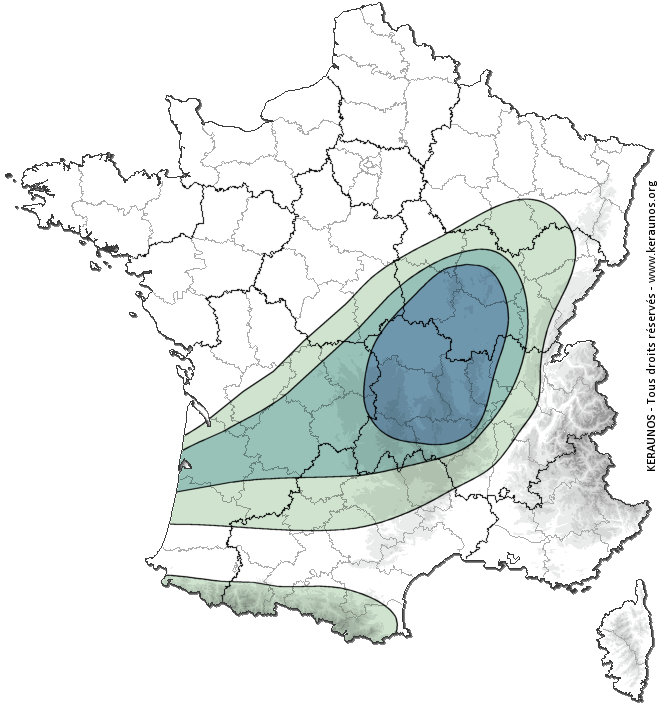 Carte de probabilité d'activité de foudre intense