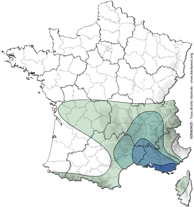 Carte de probabilité d'activité de foudre intense