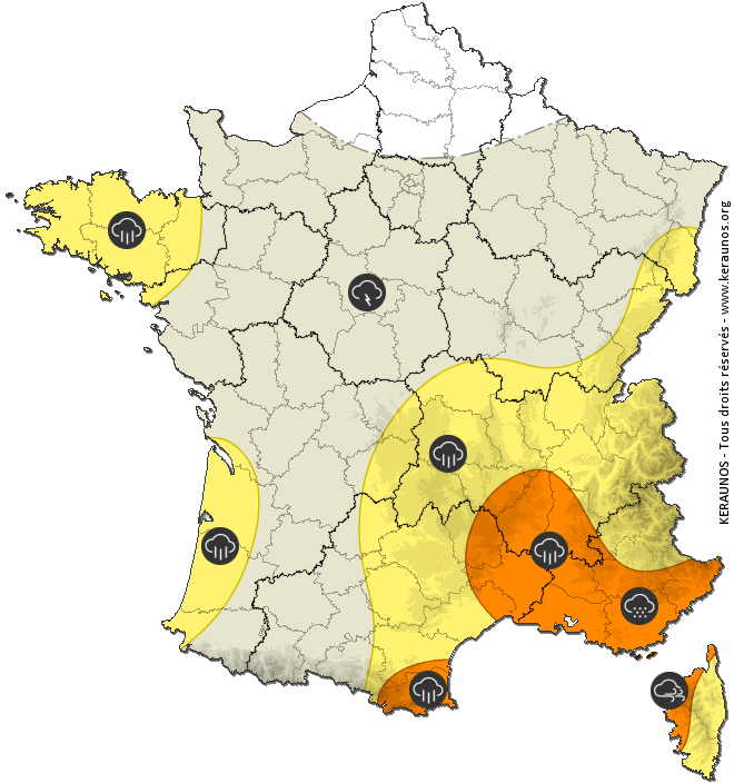 Carte de prévision globale de tous les risques orageux