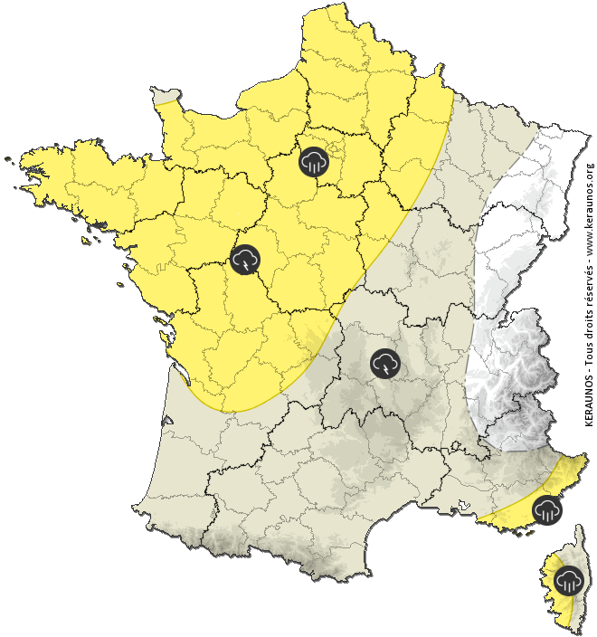 Carte de prévision globale de tous les risques orageux