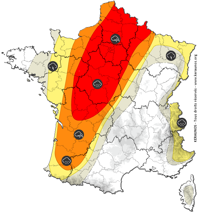 Carte de prévision globale de tous les risques orageux