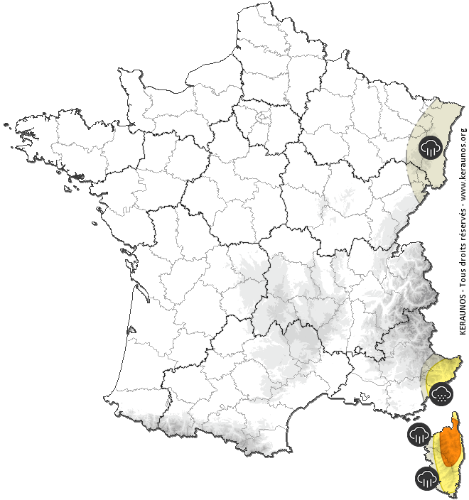 Carte de prévision globale de tous les risques orageux