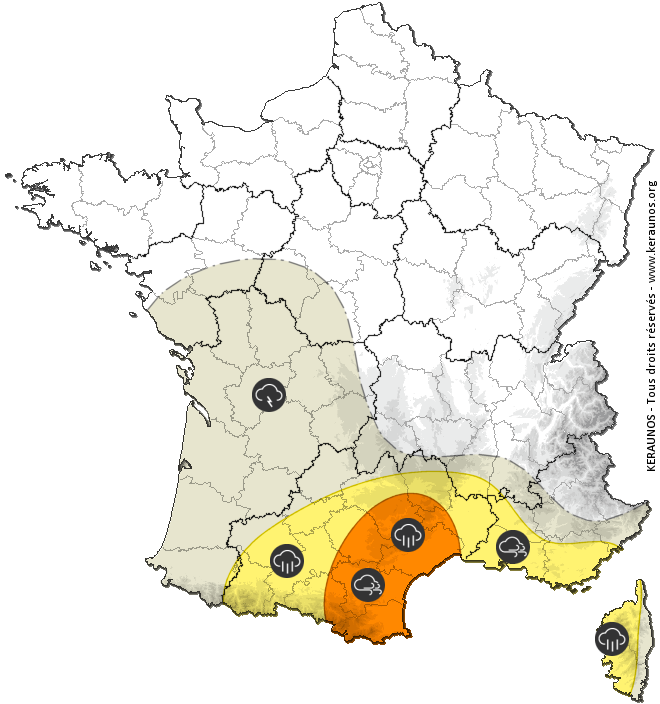 Carte de prévision globale de tous les risques orageux
