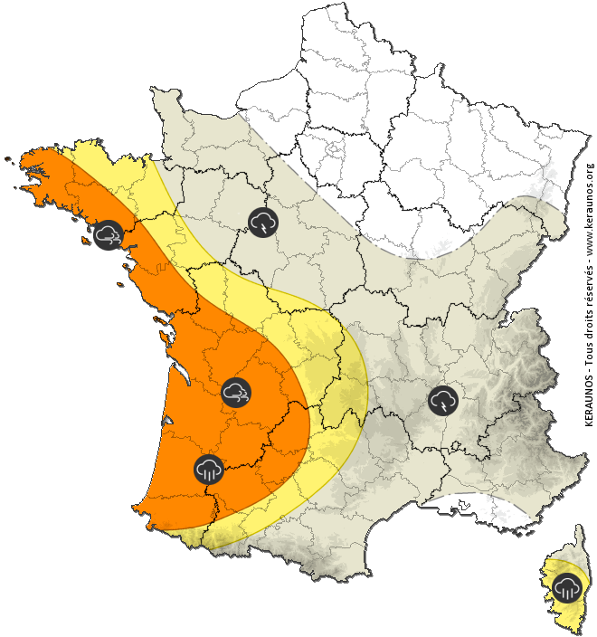 Carte de prévision des orages - Keraunos