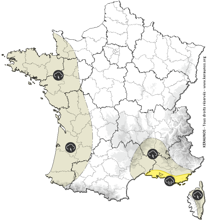 Carte de prévision globale de tous les risques orageux