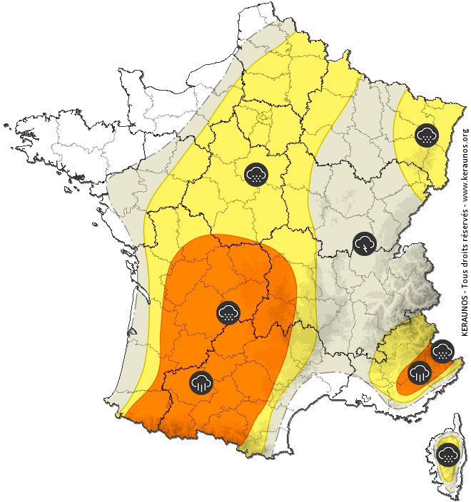 Carte de prévision globale de tous les risques orageux