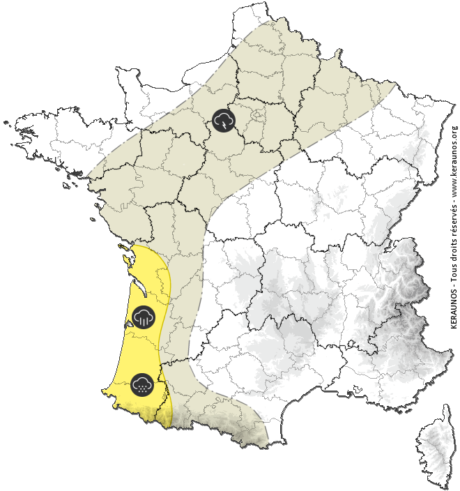 Carte de prévision globale de tous les risques orageux