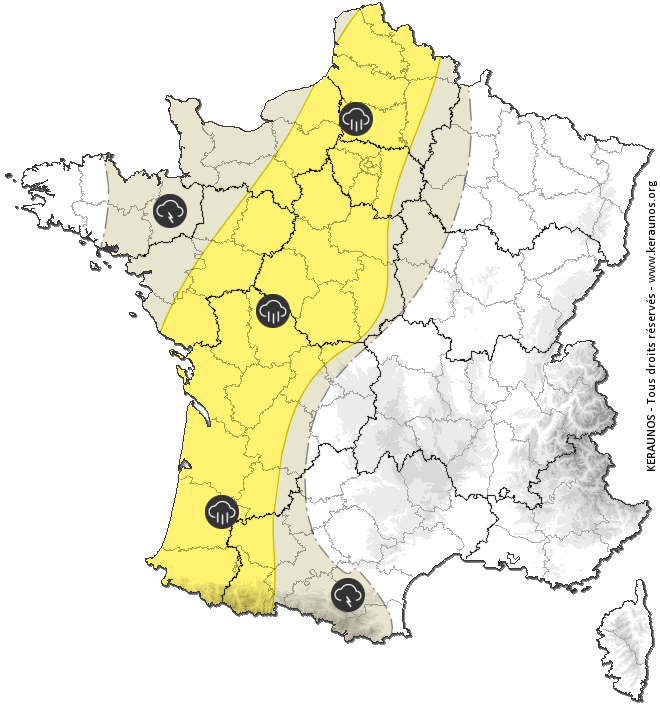 Carte de prévision globale de tous les risques orageux