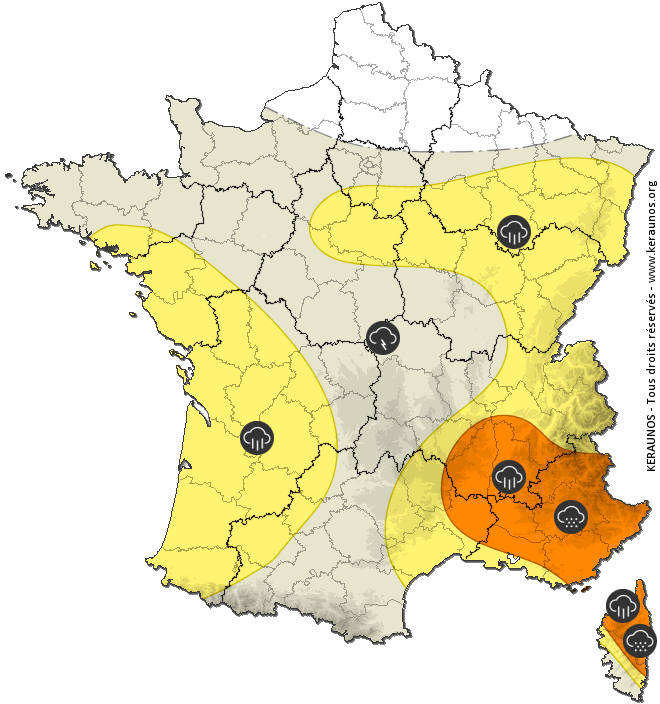 Carte de prévision globale de tous les risques orageux