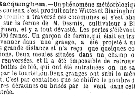 Tornade EF1 à Blaringhem (Nord) en octobre 1903