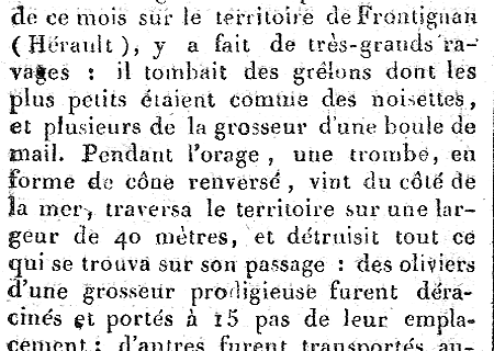 Tornade EF1 à Frontignan (Hérault) le 21 mai 1811