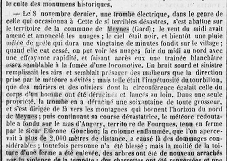 Tornade EF1 à Meynes (Gard) le 8 novembre 1845